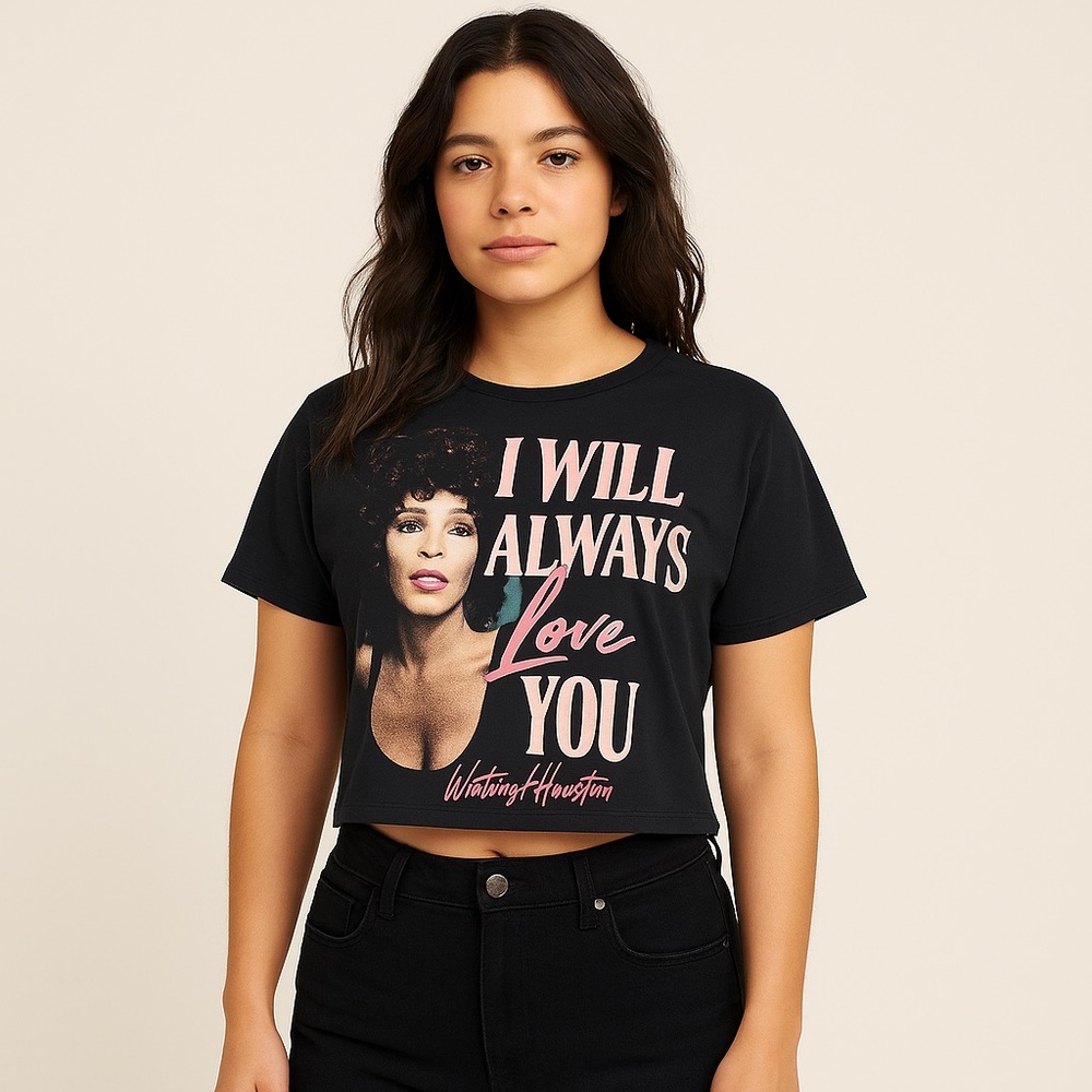 🎤 Whitney Houston Cropped Tee 🔥 “I Will Always Love You”‎ L Unisex ✂️